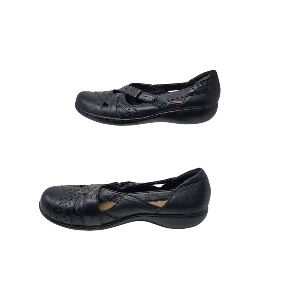 Y2K Clarks Bendables Leather Mary Janes 9.5 Black Flats Dark Academia Comfort - Picture 4 of 11